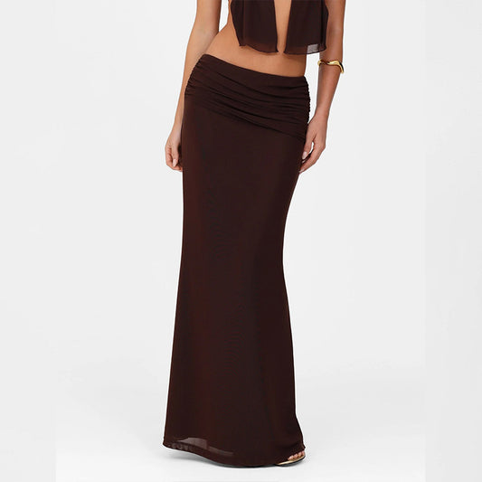 Ensemble Sexy Bohème Marron – Top Halter Noué avec Découpe + Jupe Longue Taille Haute