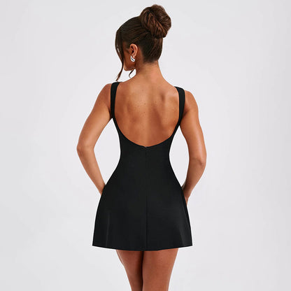 Robe Courte d'Été Sexy Sans Manches – Dos Nu, Coupe Ajustée