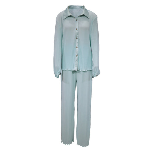 👚 Ensemble Chemise Longue Manches & Pantalon – Style Décontracté & Élégance Fluide
